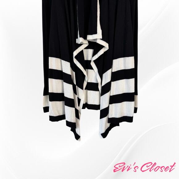 Jones New York Women's Cardigan Sweater Blue Black White Open Front Sz L - Picture 3 of 8